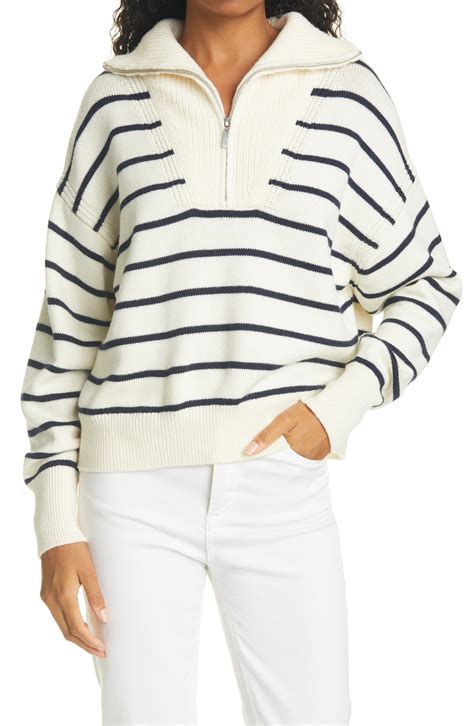 Striped cotton pullover with zipper .